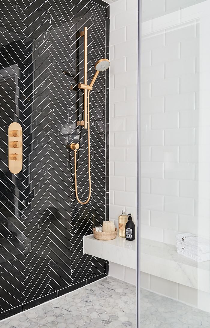Bathrooms with Black Herringbone Tiles Ali Budd Interiors