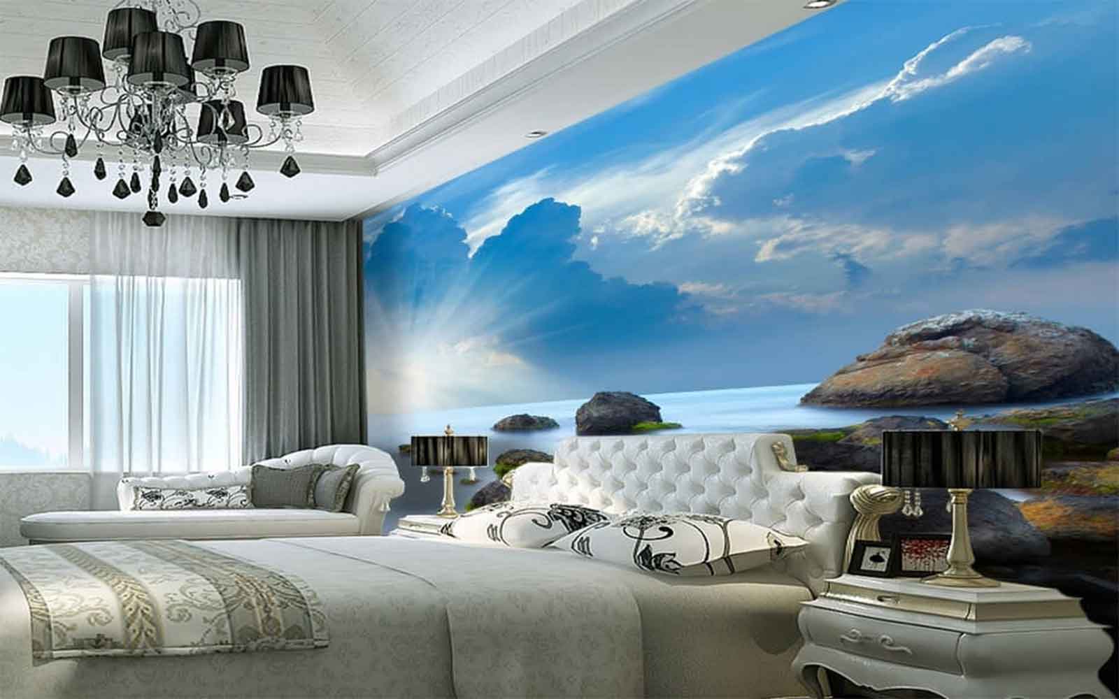 Gạch ốp tường phòng ngủ màu biển