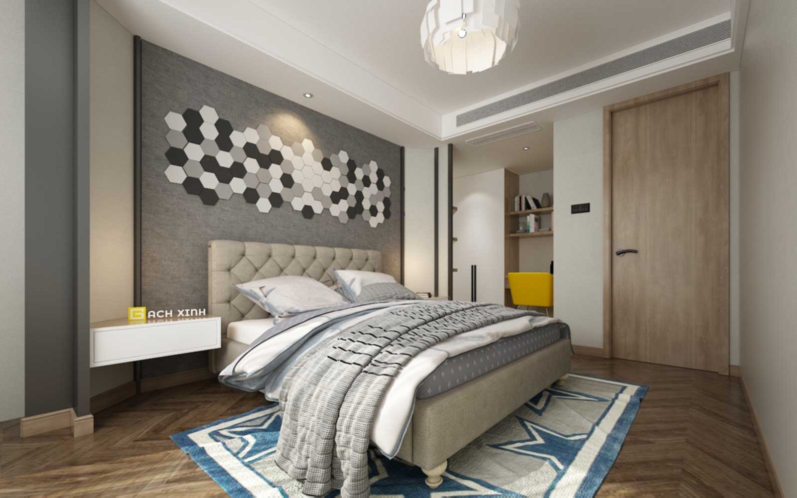 Ốp tường phòng ngủ theo cách kết hợp màu tương phản tạo điểm nhấn