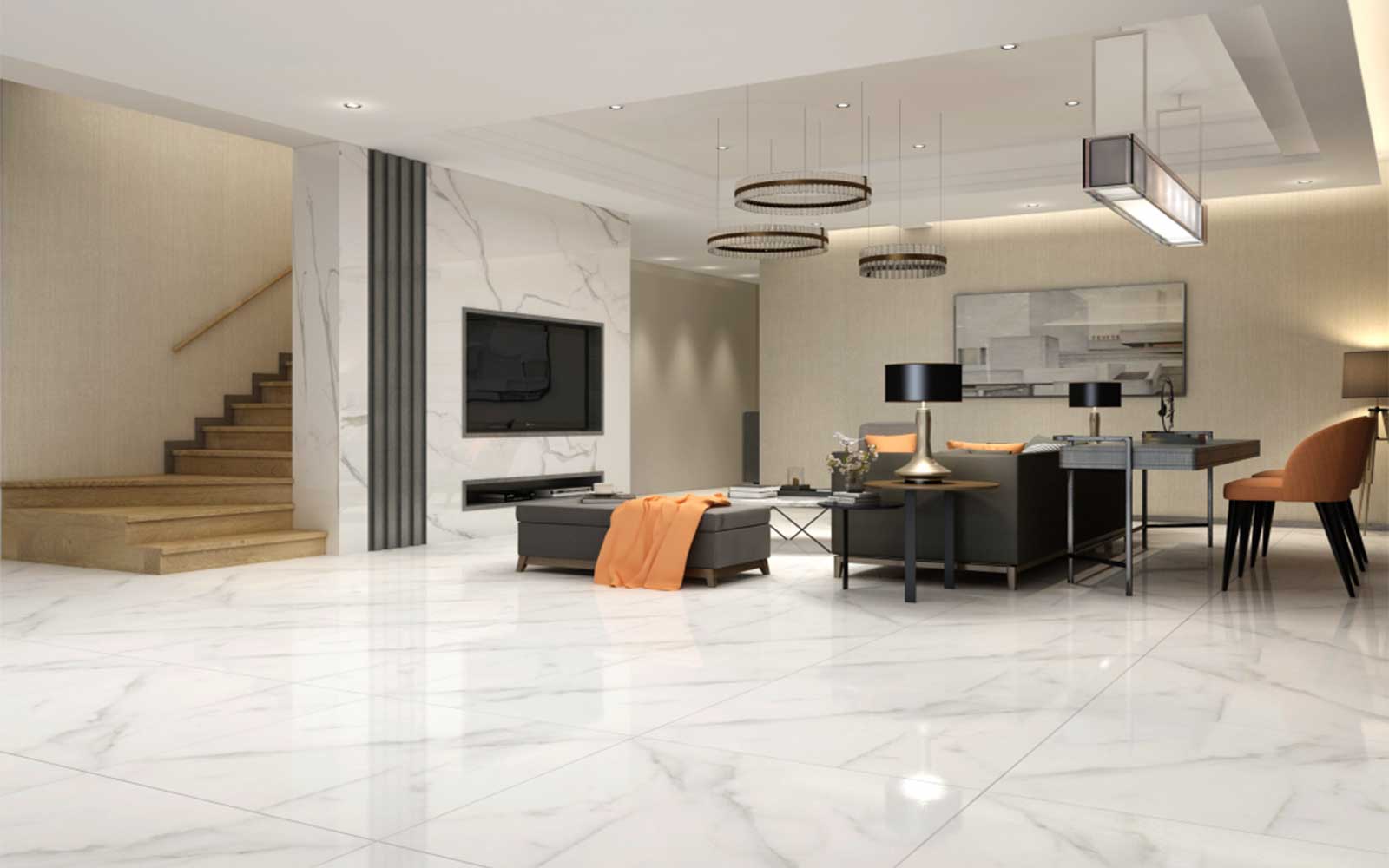 Kích thước gạch 600x600 phù hợp cho những phòng khách có không gian rộng rãi