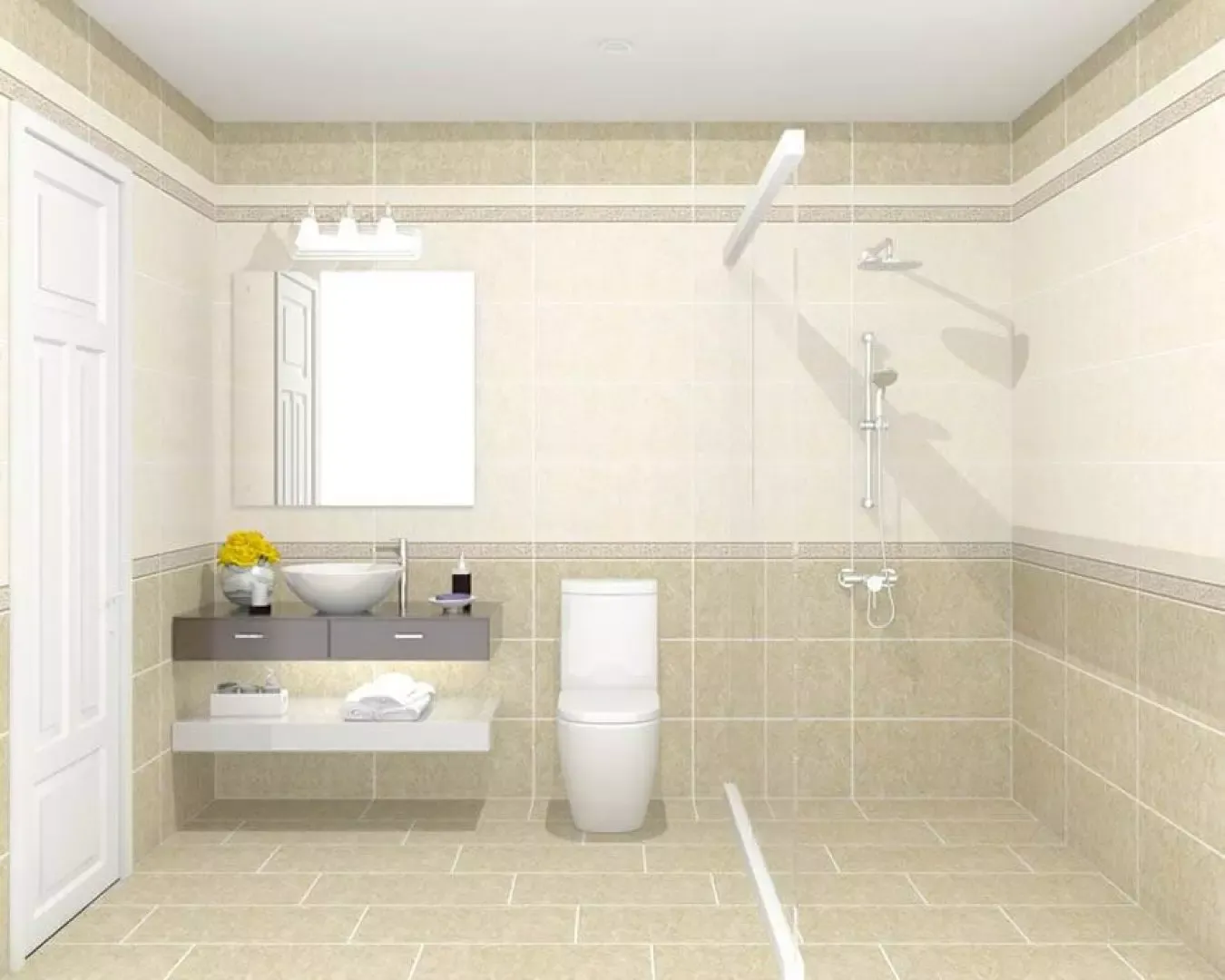 Lựa chọn gạch lát nền nhà tắm, nhà vệ sinh màu sáng tạo cảm giác rộng rãi